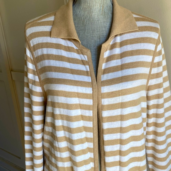 CHICO's TAN & WHITE STRIPE REVERSIBLE OPEN FRONT DUSTER CARDIGAN SIZE L 🌟EUC🌟 - Picture 3 of 15